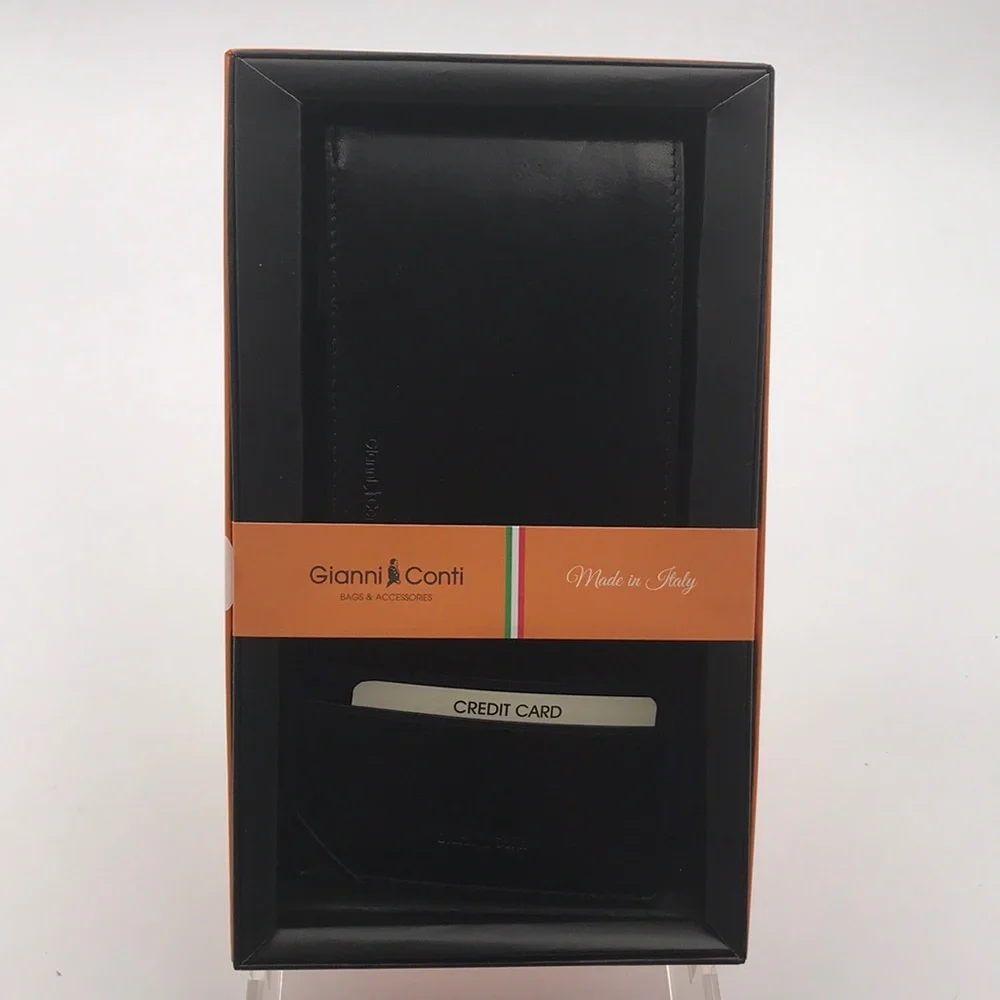 Gianni Conti Smooth Black Leather Wallet and Card Holder Set